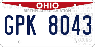 OH license plate GPK8043