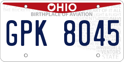 OH license plate GPK8045