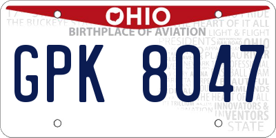 OH license plate GPK8047