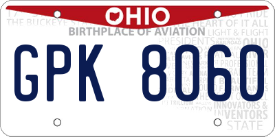 OH license plate GPK8060