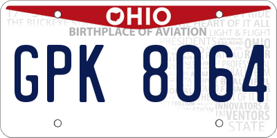 OH license plate GPK8064