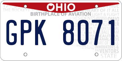 OH license plate GPK8071