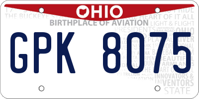 OH license plate GPK8075