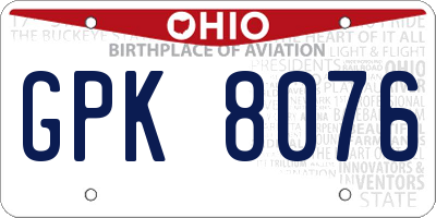 OH license plate GPK8076