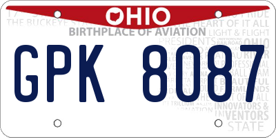 OH license plate GPK8087