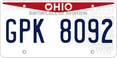 OH license plate GPK8092