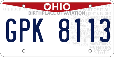 OH license plate GPK8113