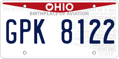 OH license plate GPK8122