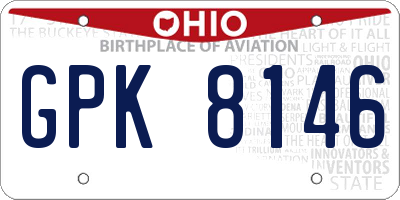 OH license plate GPK8146