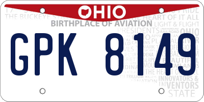 OH license plate GPK8149