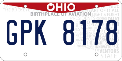 OH license plate GPK8178
