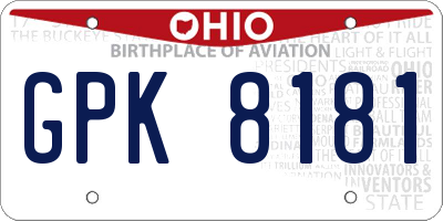 OH license plate GPK8181