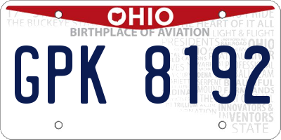 OH license plate GPK8192