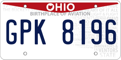 OH license plate GPK8196