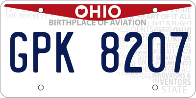 OH license plate GPK8207