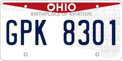 OH license plate GPK8301