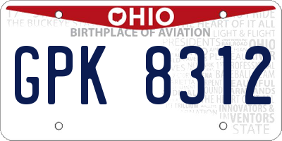 OH license plate GPK8312