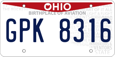 OH license plate GPK8316