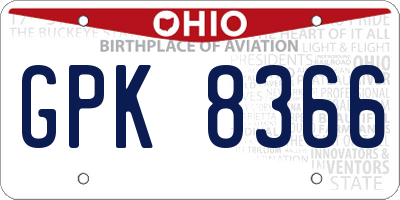 OH license plate GPK8366