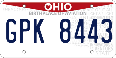 OH license plate GPK8443