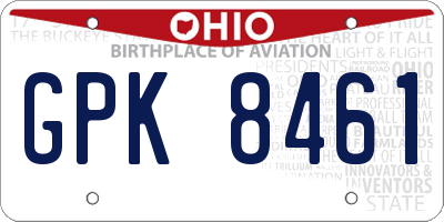 OH license plate GPK8461