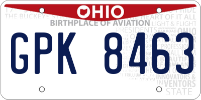 OH license plate GPK8463
