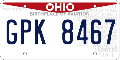 OH license plate GPK8467
