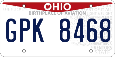 OH license plate GPK8468