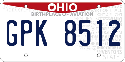 OH license plate GPK8512