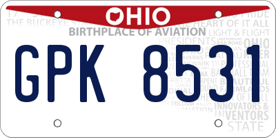OH license plate GPK8531
