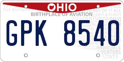 OH license plate GPK8540