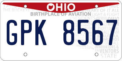 OH license plate GPK8567