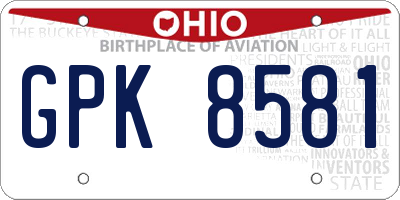 OH license plate GPK8581