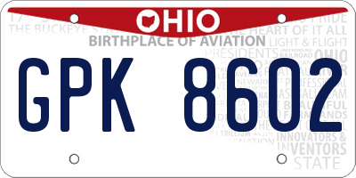 OH license plate GPK8602