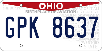 OH license plate GPK8637
