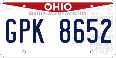 OH license plate GPK8652