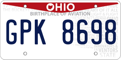OH license plate GPK8698