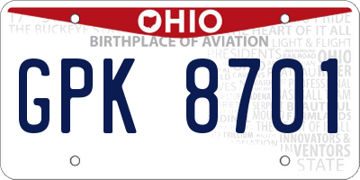 OH license plate GPK8701