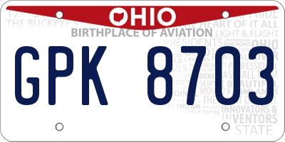 OH license plate GPK8703