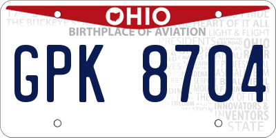 OH license plate GPK8704