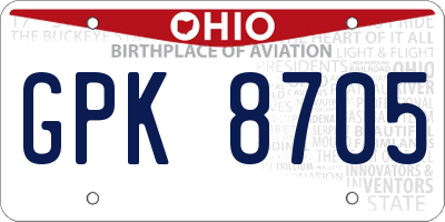 OH license plate GPK8705
