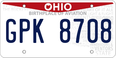 OH license plate GPK8708