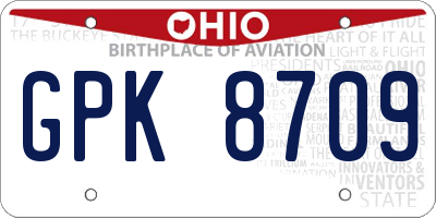 OH license plate GPK8709