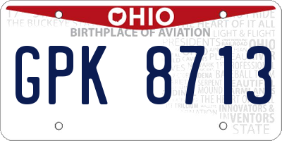 OH license plate GPK8713