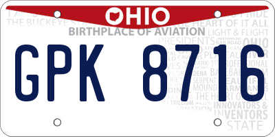 OH license plate GPK8716