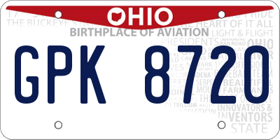 OH license plate GPK8720