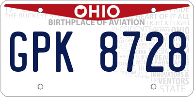 OH license plate GPK8728