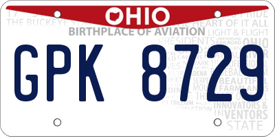 OH license plate GPK8729
