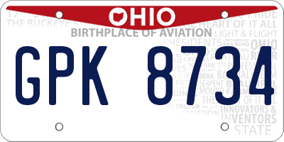 OH license plate GPK8734