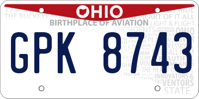 OH license plate GPK8743